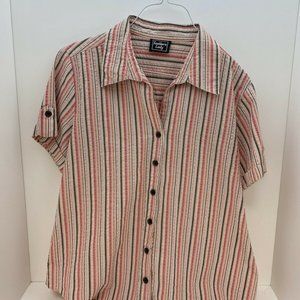 Southern Lady Blouse Size M Pink Gray Coral Stripe